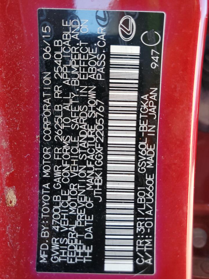 JTHBK1GGXF2205767 2015 Lexus Es 350