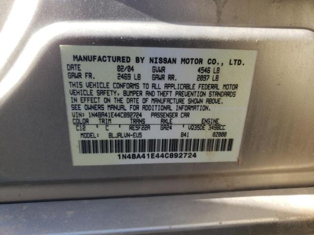 2004 Nissan Maxima Se VIN: 1N4BA41E44C892724 Lot: 54632384