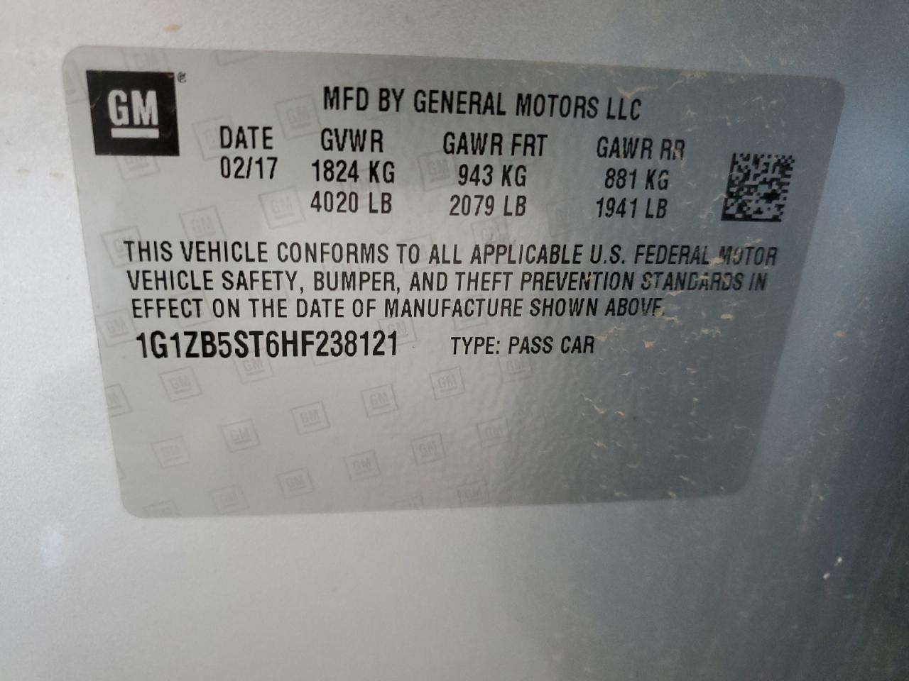 1G1ZB5ST6HF238121 CHEVROLET MALIBU 2017