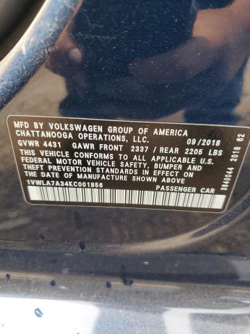 2019 VOLKSWAGEN PASSAT WOL - 1VWLA7A34KC001856