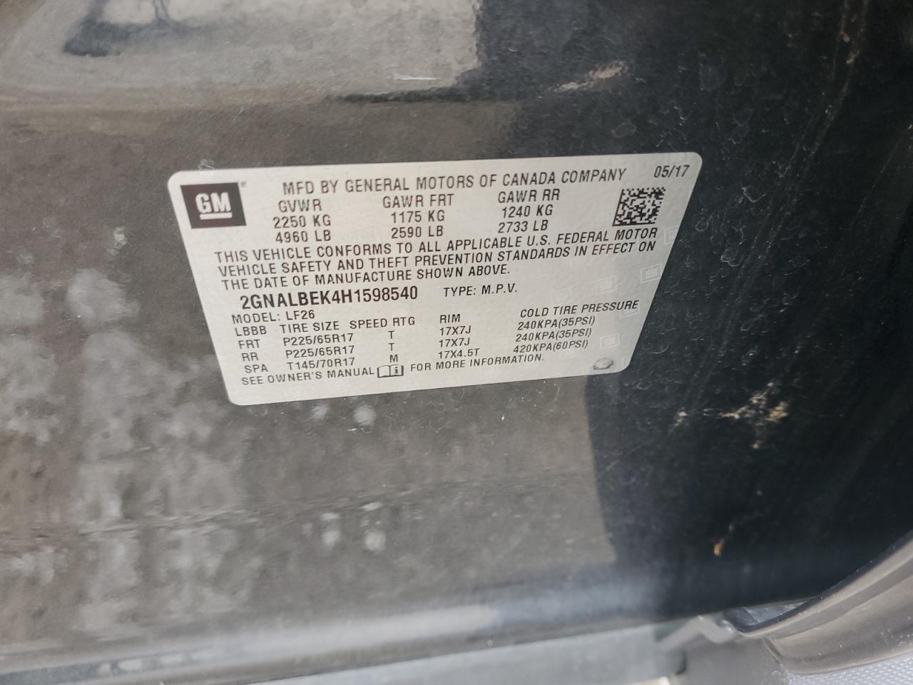 2GNALBEK4H1598540 CHEVROLET EQUINOX 2017