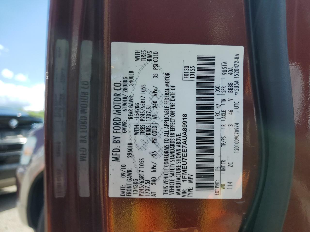 1FMEU7EE7AUA89918 2010 Ford Explorer Eddie Bauer