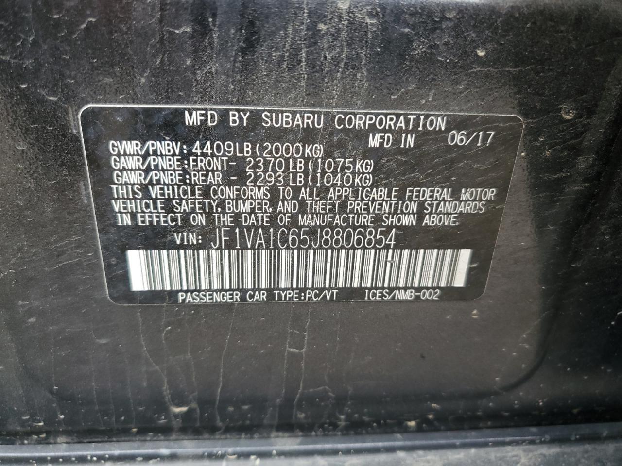 JF1VA1C65J8806854 2018 Subaru Wrx Premium