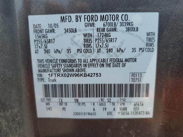 2006 Ford F150 VIN: 1FTRX02W96KB42753 Lot: 55673814