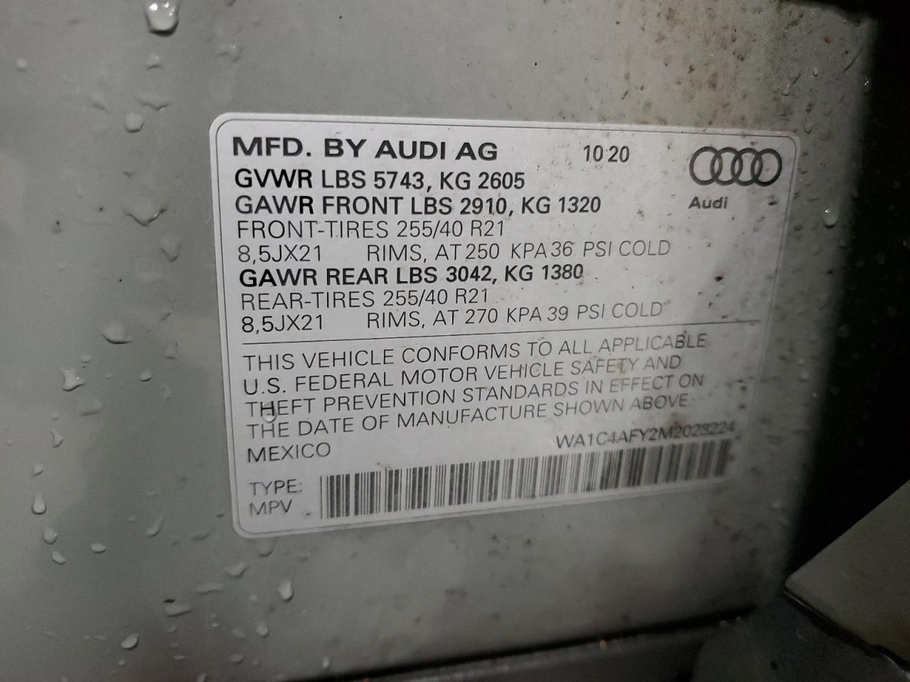 WA1C4AFY2M2023224 2021 Audi Sq5 Prestige