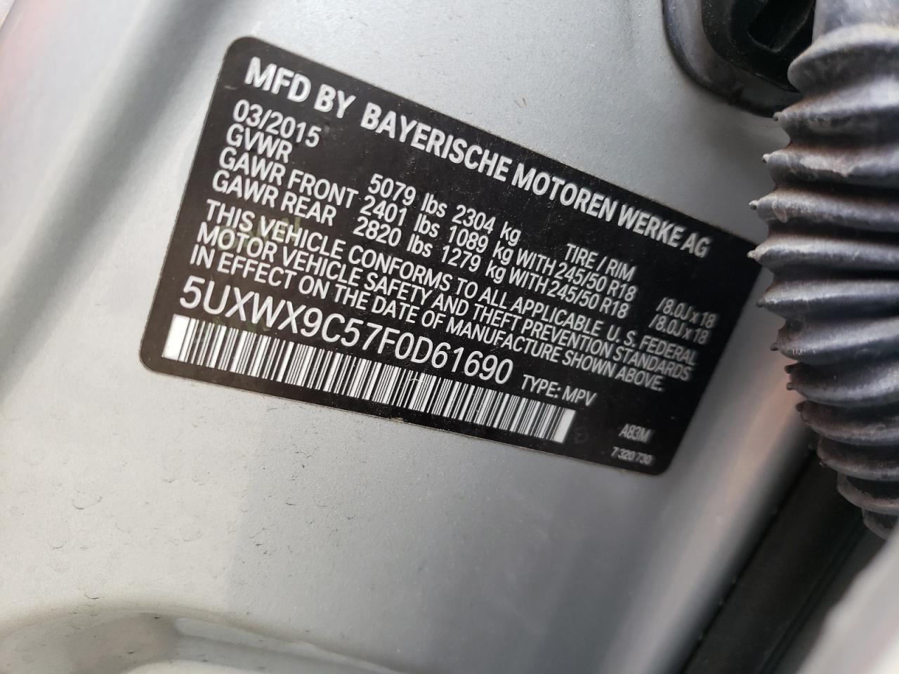 5UXWX9C57F0D61690 2015 BMW X3 xDrive28I