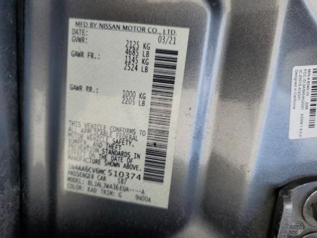 2021 Nissan Maxima Sv VIN: 1N4AA6CV6MC510374 Lot: 56312504