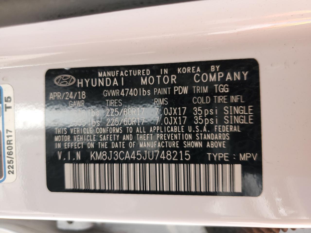 KM8J3CA45JU748215 2018 Hyundai Tucson Sel