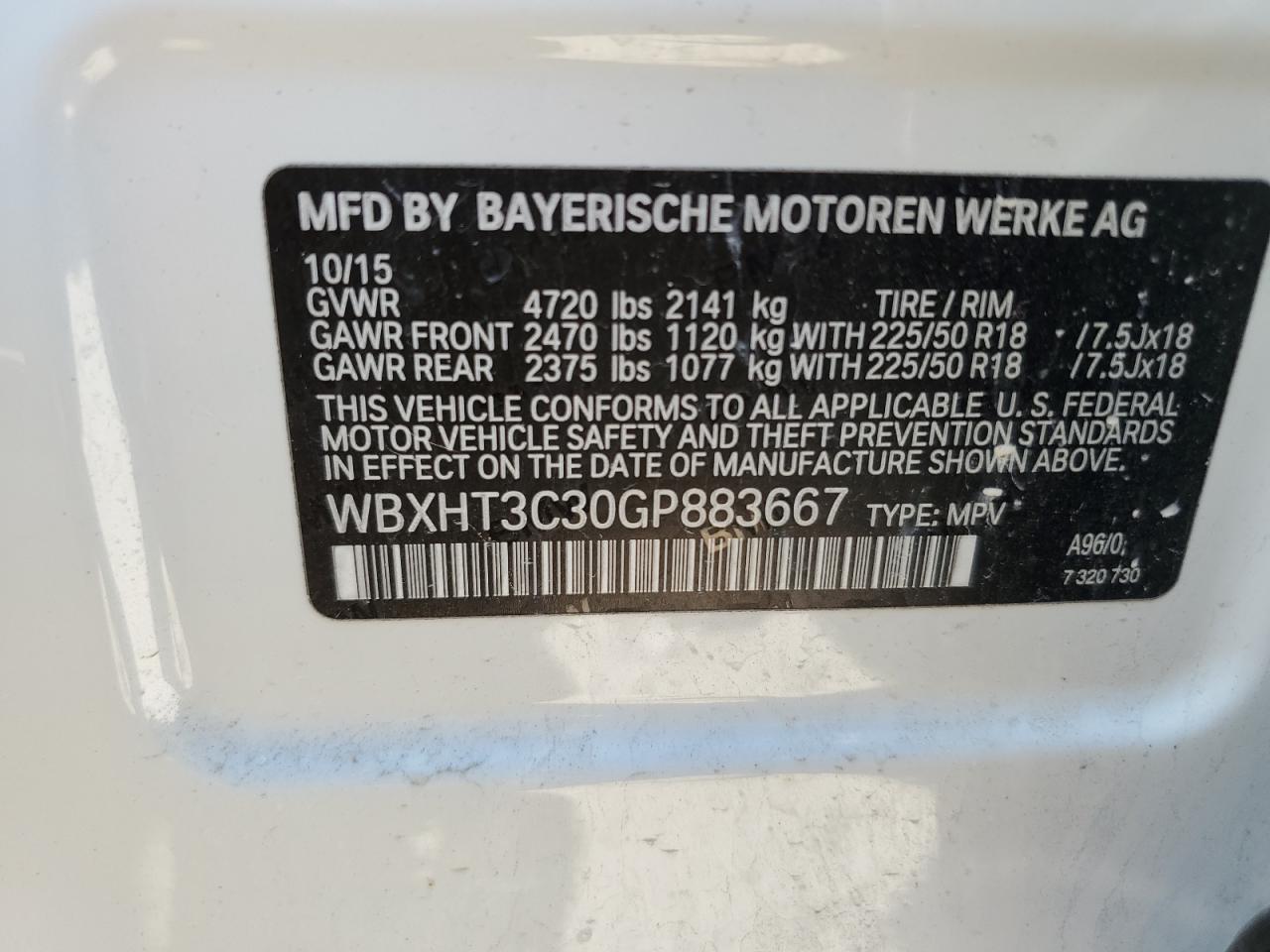 WBXHT3C30GP883667 2016 BMW X1 xDrive28I