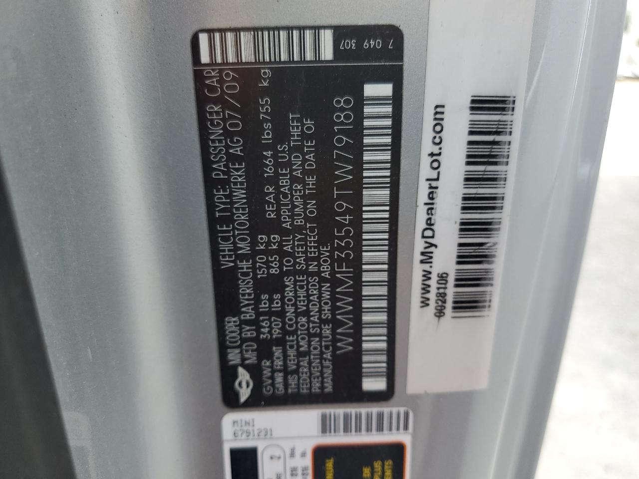 WMWMF33549TW79188 2009 Mini Cooper