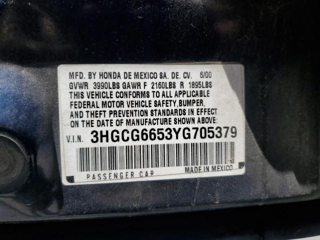 2000 Honda Accord Lx VIN: 3HGCG6653YG705379 Lot: 54713574