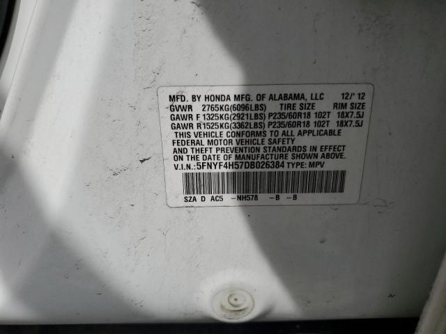 2013 Honda Pilot Exl VIN: 5FNYF4H57DB026384 Lot: 53794684