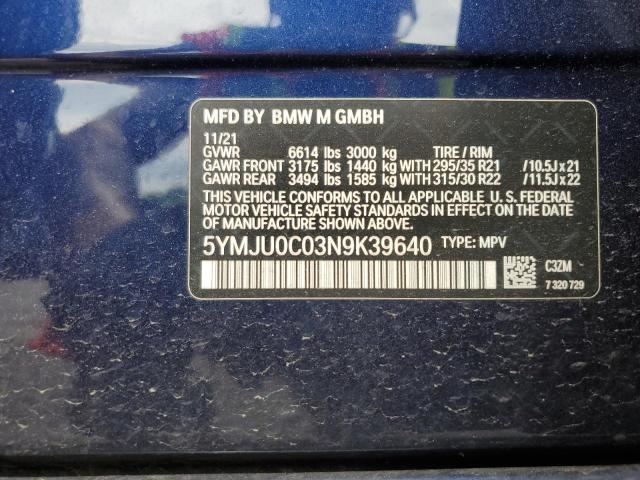 2022 BMW X5 M VIN: 5YMJU0C03N9K39640 Lot: 55168924