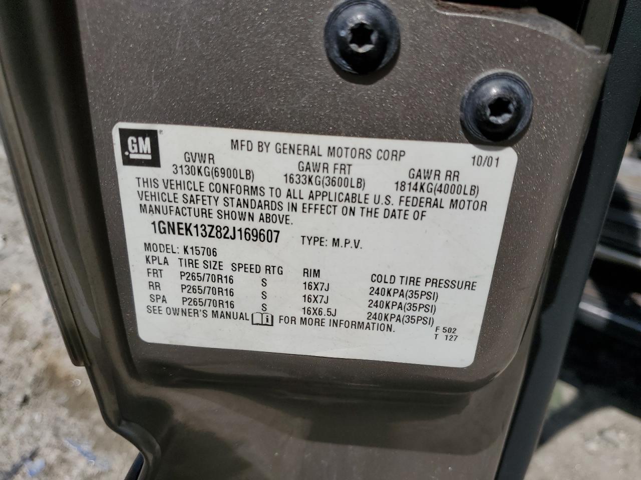 1GNEK13Z82J169607 2002 Chevrolet Tahoe K1500