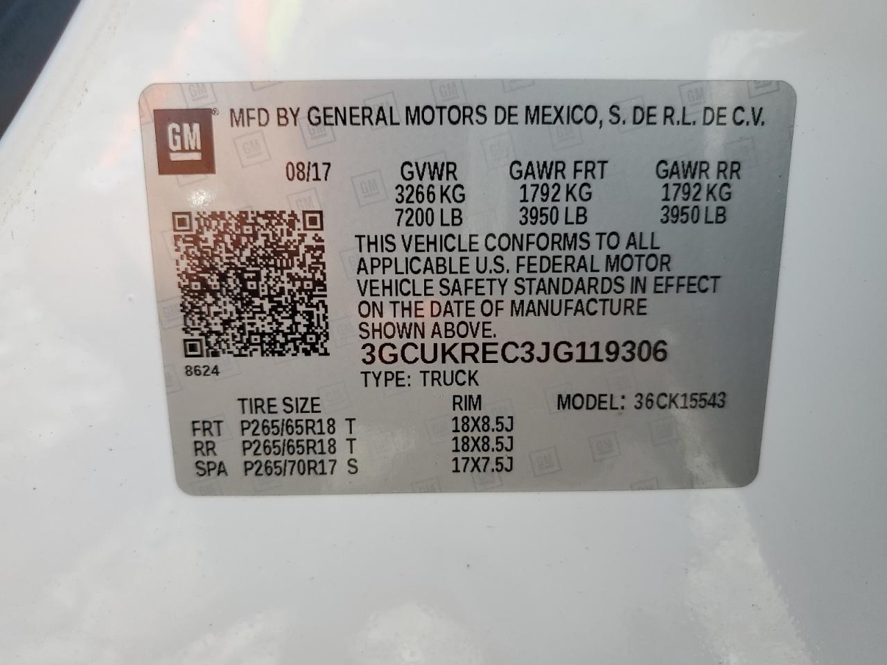 3GCUKREC3JG119306 2018 Chevrolet Silverado K1500 Lt