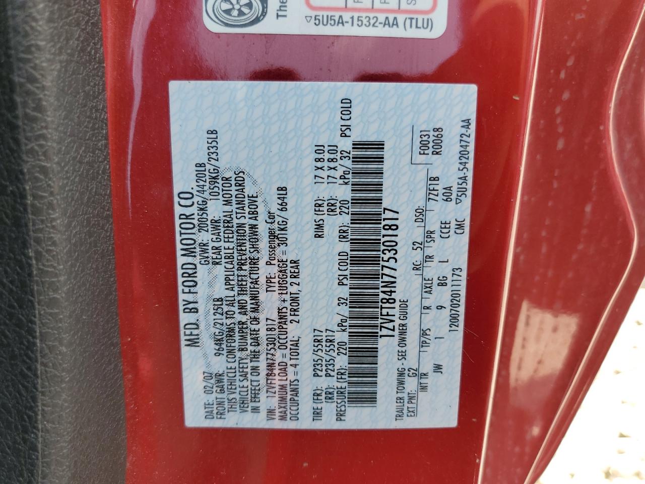 1ZVFT84N775301817 2007 Ford Mustang