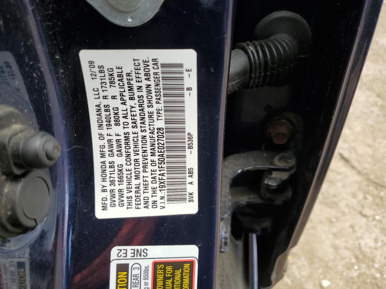 19XFA1F50AE027028 2010 Honda Civic Lx