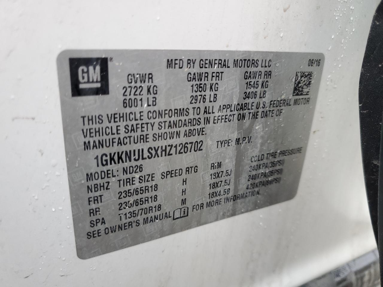 1GKKNULSXHZ126702 2017 GMC Acadia Slt-1