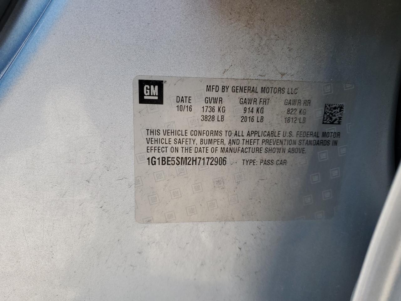 1G1BE5SM2H7172906 CHEVROLET CRUZE 2017