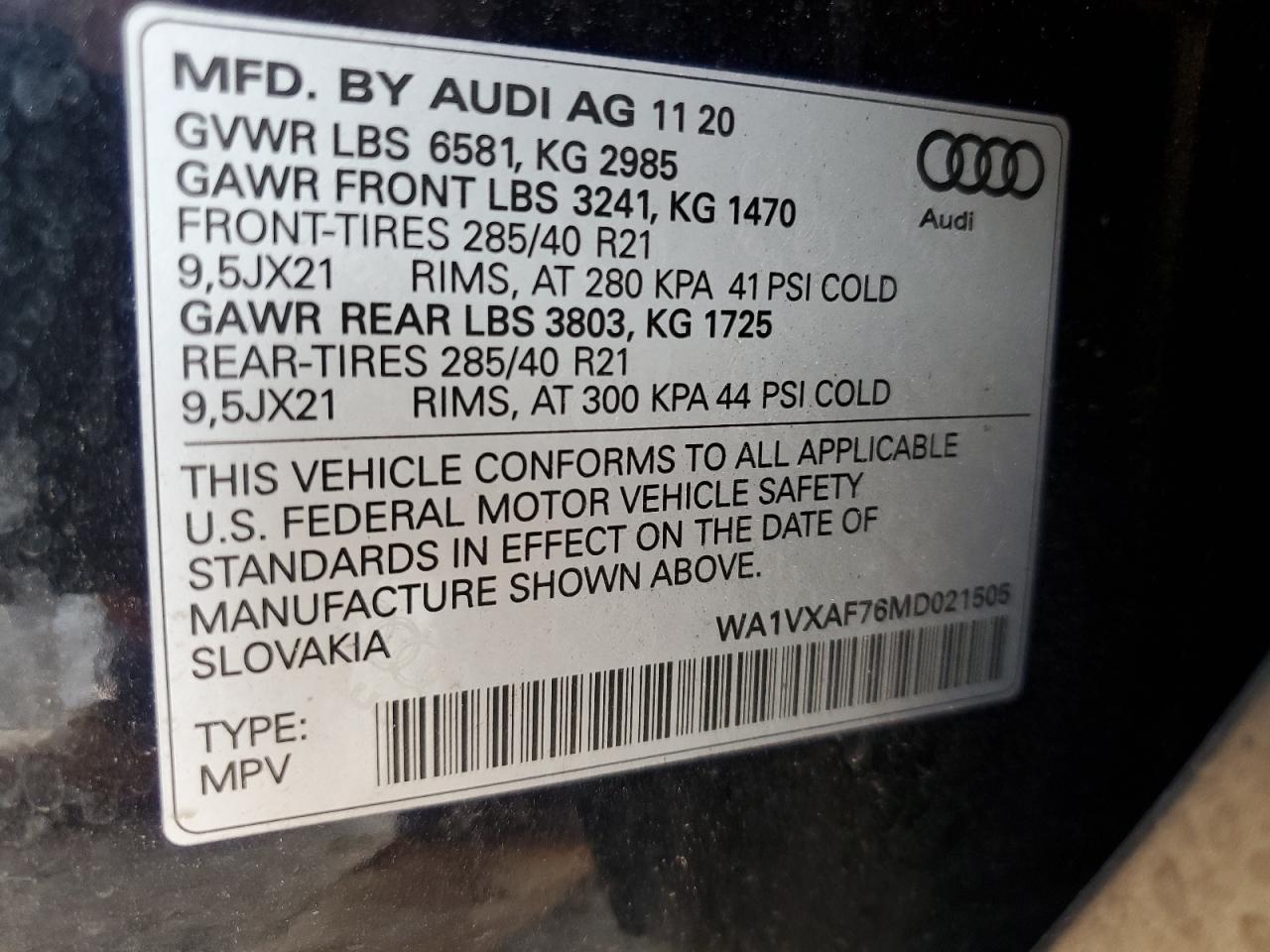 WA1VXAF76MD021505 2021 Audi Q7 Prestige