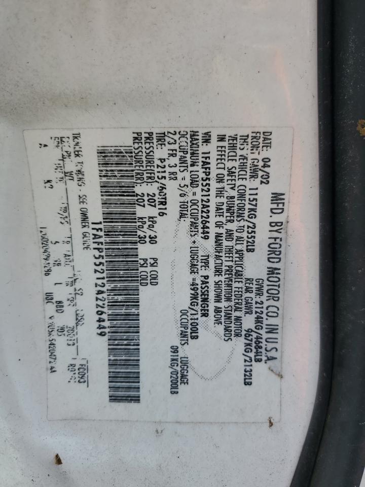 1FAFP55212A226449 2002 Ford Taurus Ses