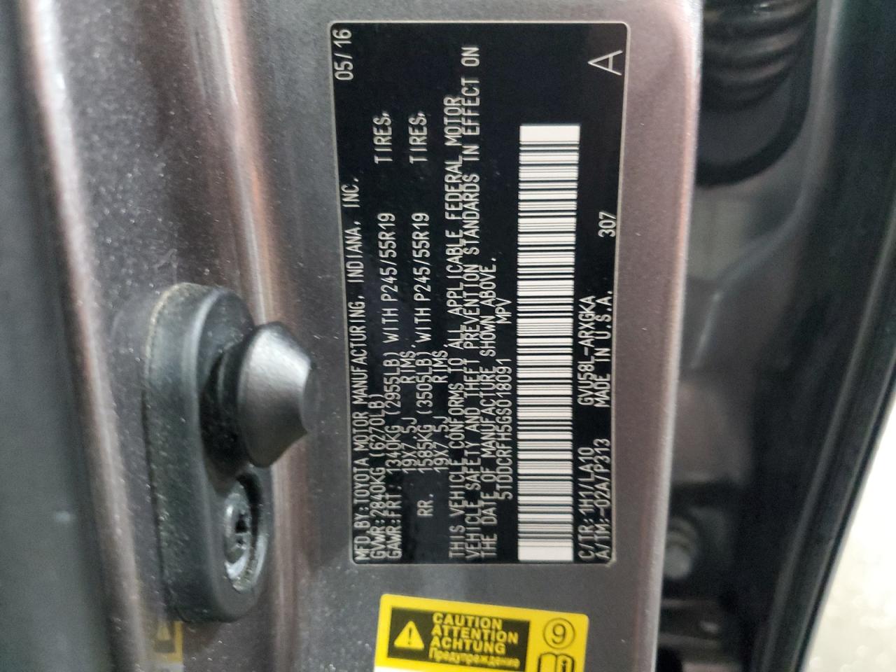 5TDDCRFH5GS018091 2016 Toyota Highlander Hybrid Limited