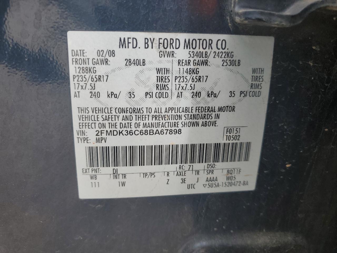 2FMDK36C68BA67898 2008 Ford Edge Se