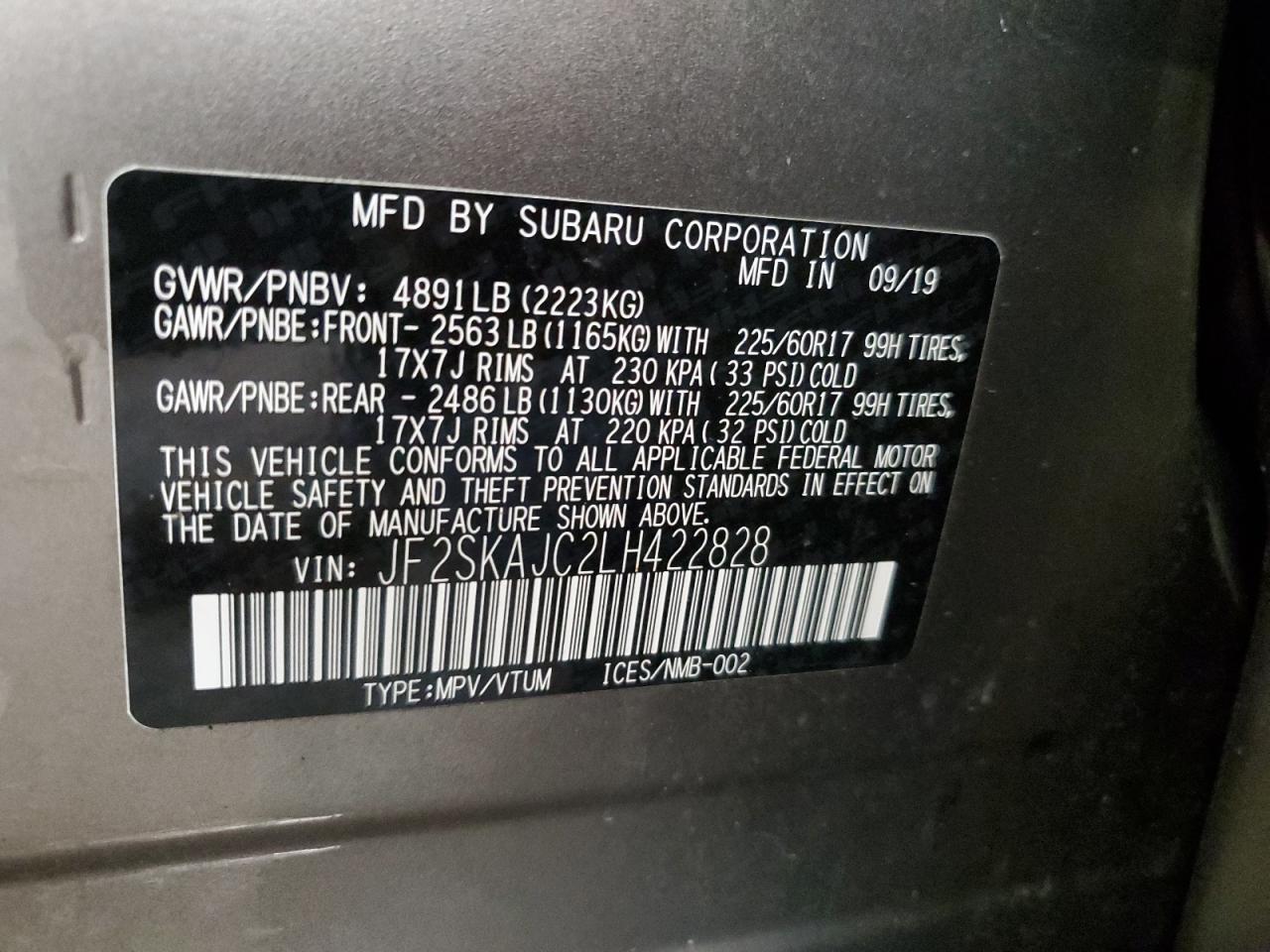 JF2SKAJC2LH422828 2020 Subaru Forester Premium