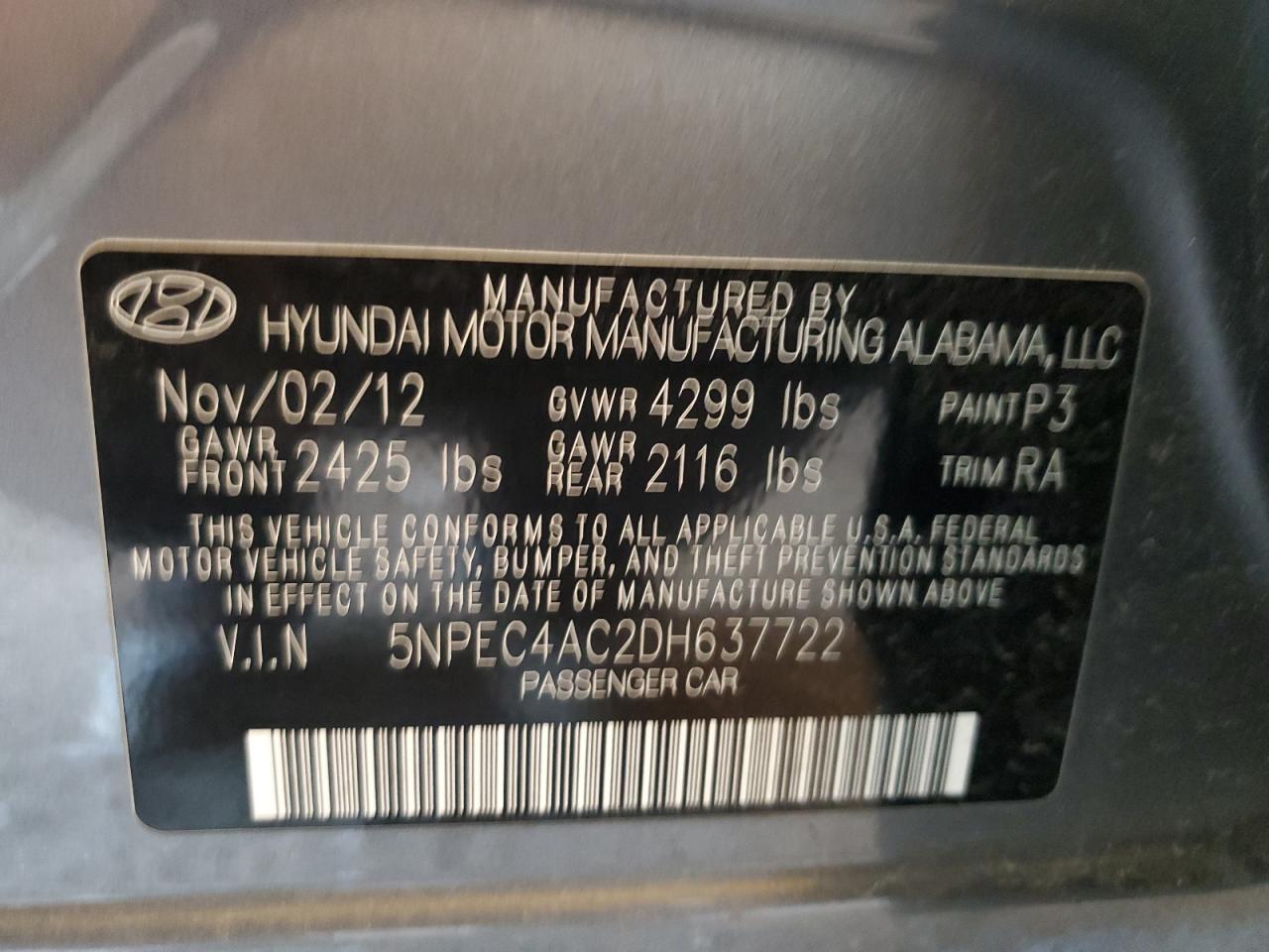 5NPEC4AC2DH637722 2013 Hyundai Sonata Se
