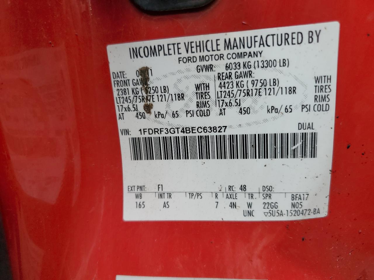 1FDRF3GT4BEC63827 2011 Ford F350 Super Duty