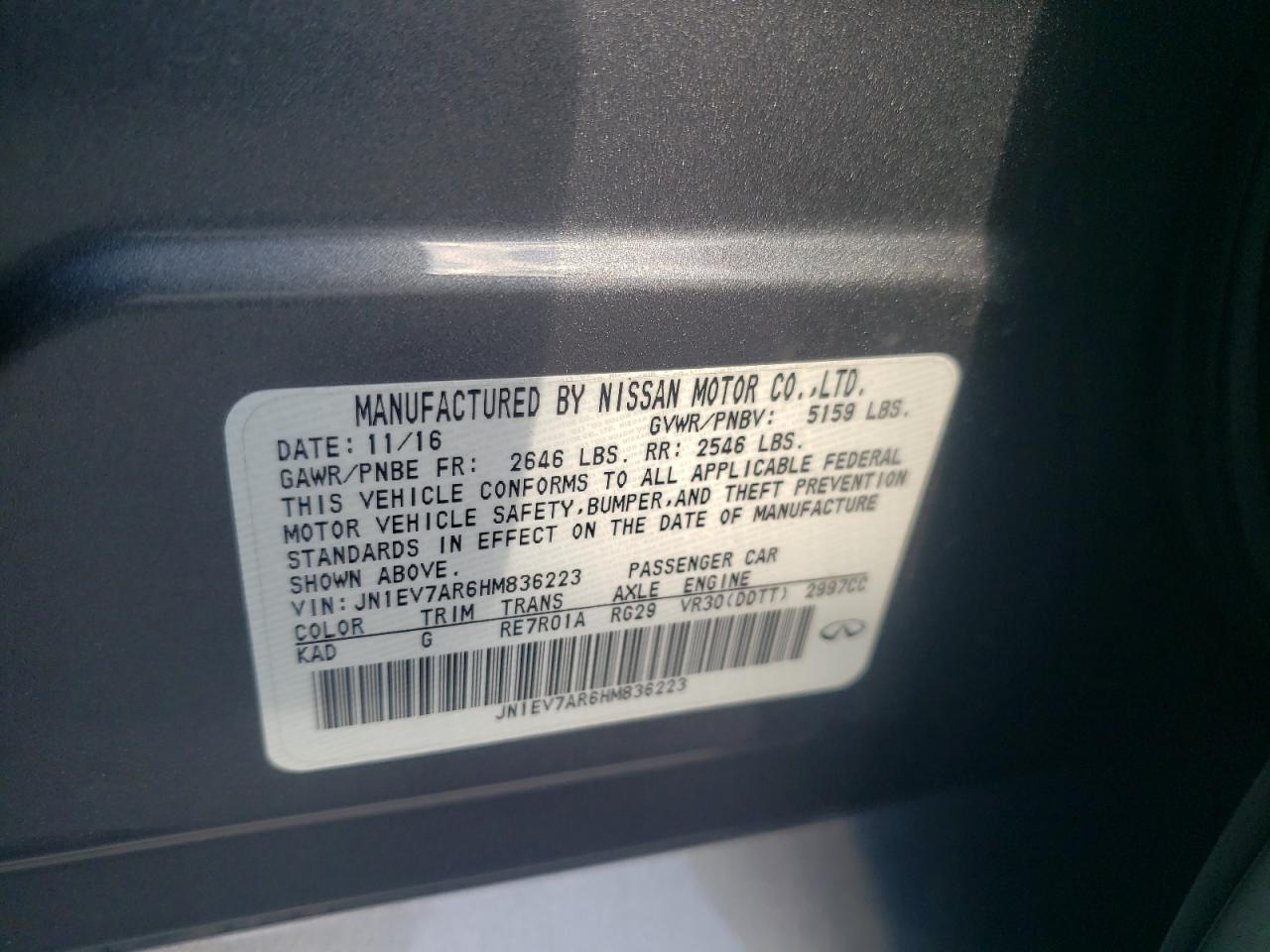 JN1EV7AR6HM836223 INFINITI Q50 2017