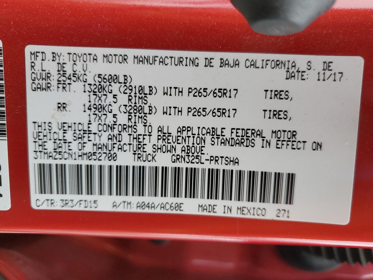 3TMAZ5CN1HM052700 TOYOTA TACOMA 2017