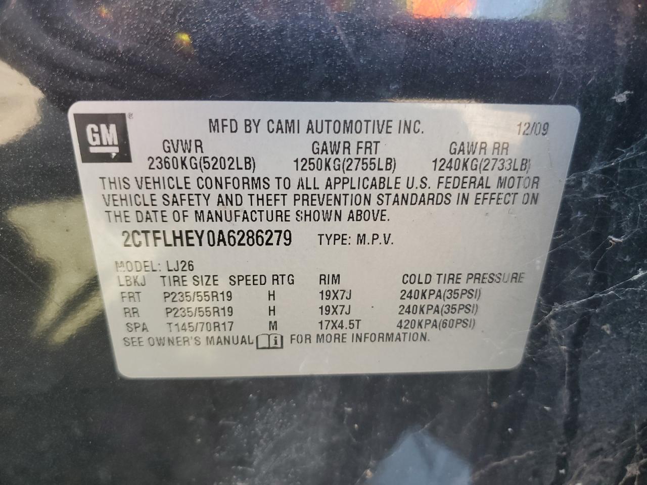 2CTFLHEY0A6286279 2010 GMC Terrain Slt