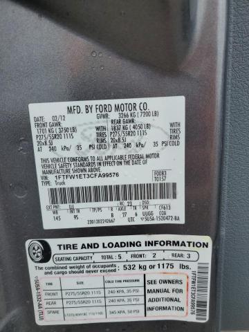 2012 Ford F150 Supercrew VIN: 1FTFW1ET3CFA99576 Lot: 53999974