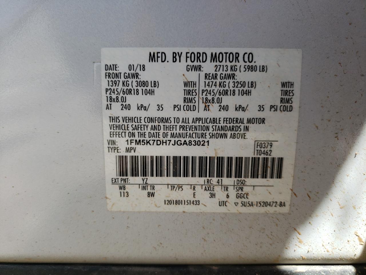 1FM5K7DH7JGA83021 2018 Ford Explorer Xlt