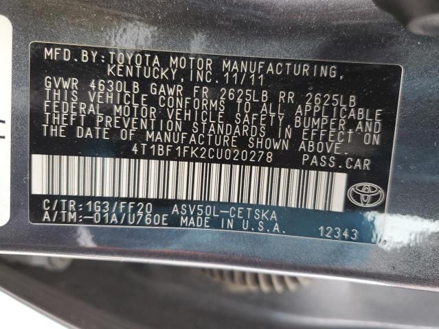 2012 Toyota Camry Base VIN: 4T1BF1FK2CU020278 Lot: 55296724