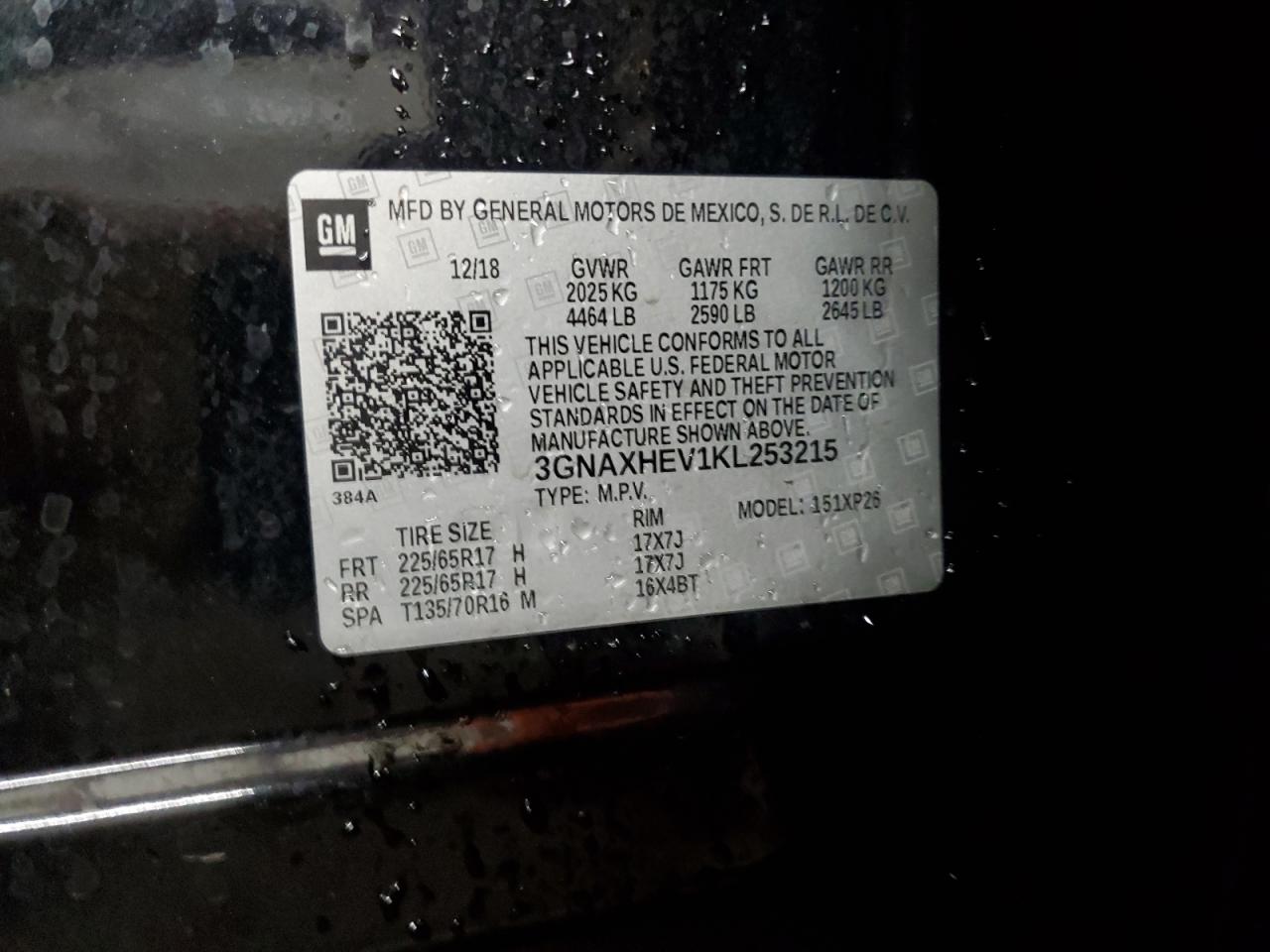 3GNAXHEV1KL253215 CHEVROLET EQUINOX 2019