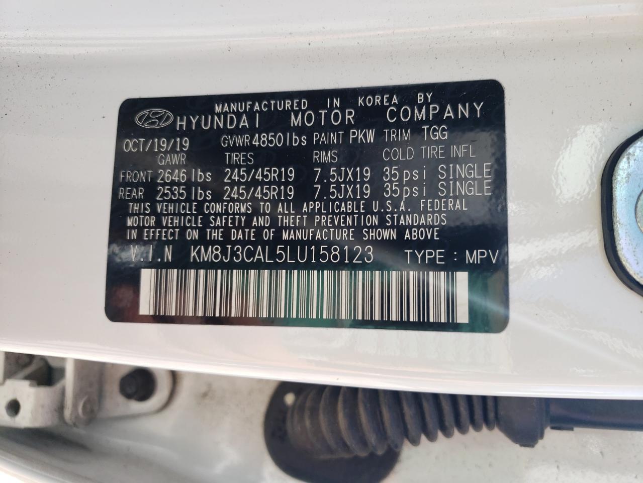 KM8J3CAL5LU158123 2020 Hyundai Tucson Limited