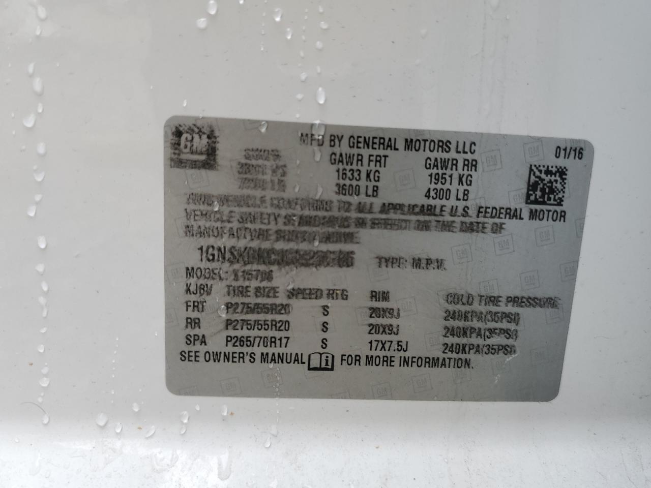 1GNSKBKC0GR256786 2016 Chevrolet Tahoe K1500 Lt