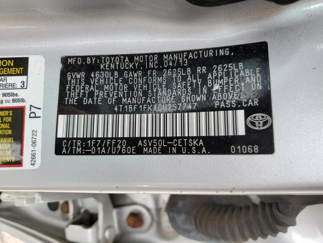 2013 Toyota Camry L VIN: 4T1BF1FKXDU257747 Lot: 53572144