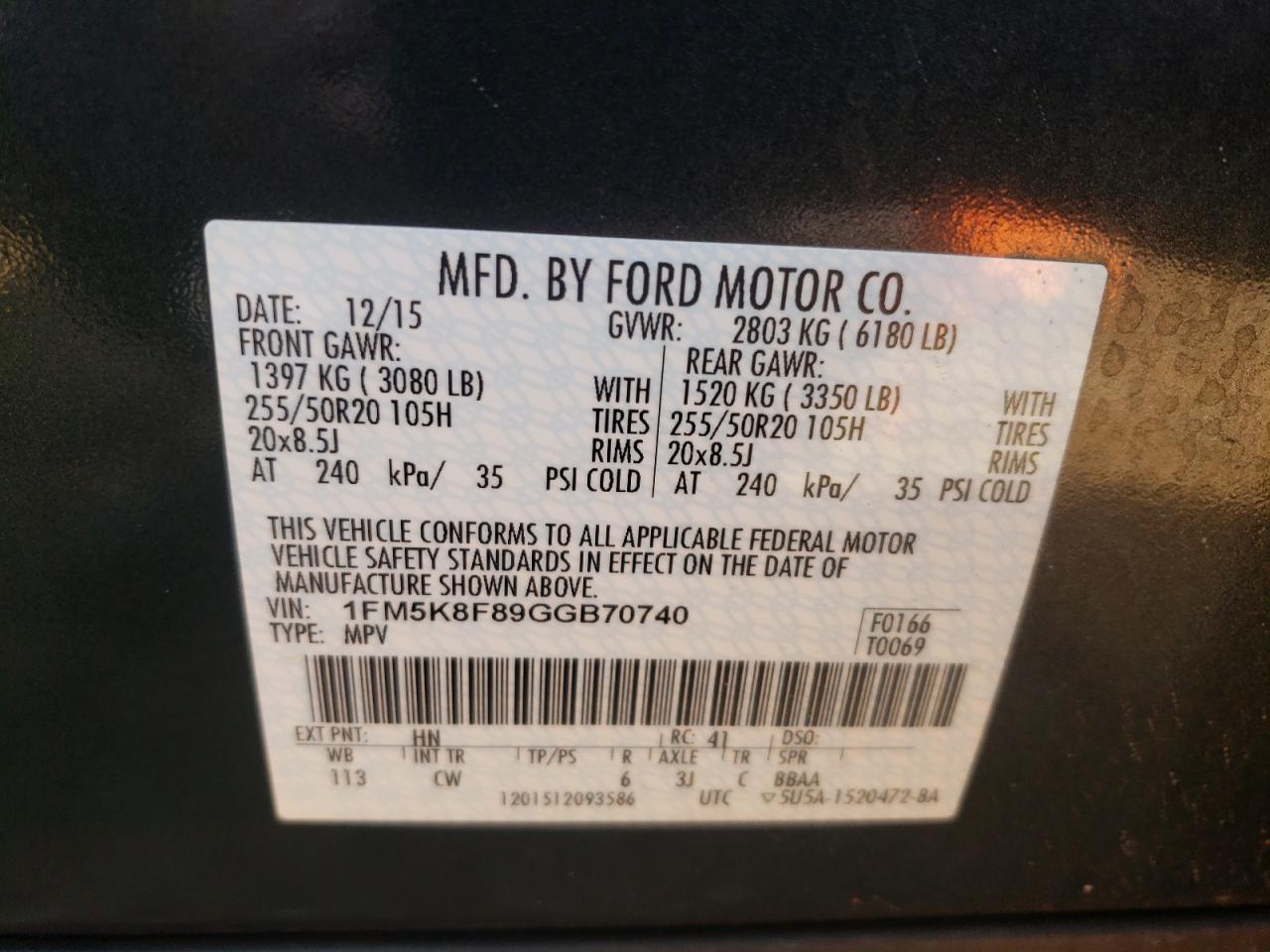 1FM5K8F89GGB70740 2016 Ford Explorer Limited