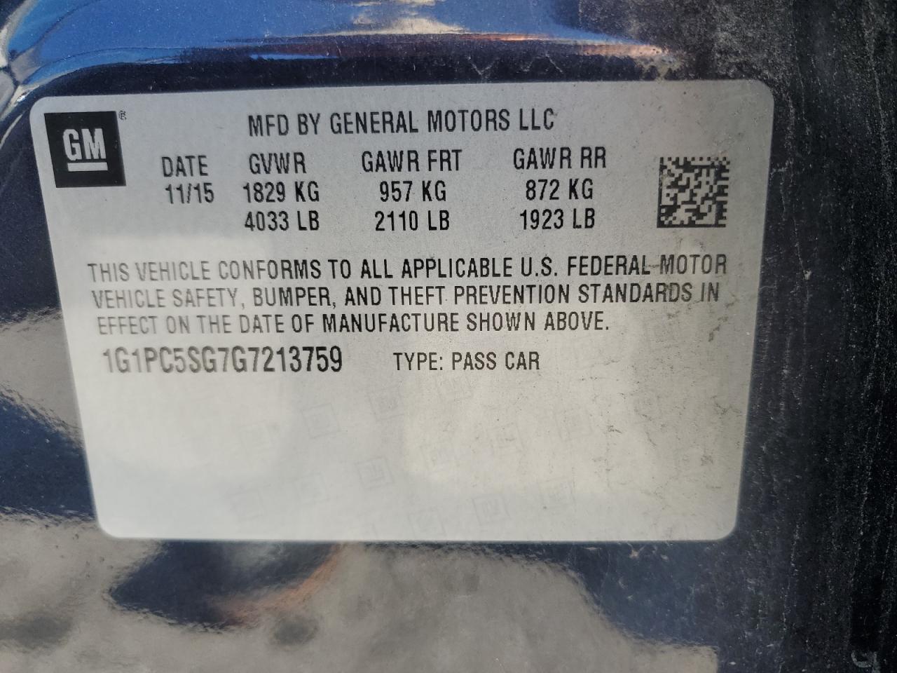 1G1PC5SG7G7213759 2016 Chevrolet Cruze Limited Ls