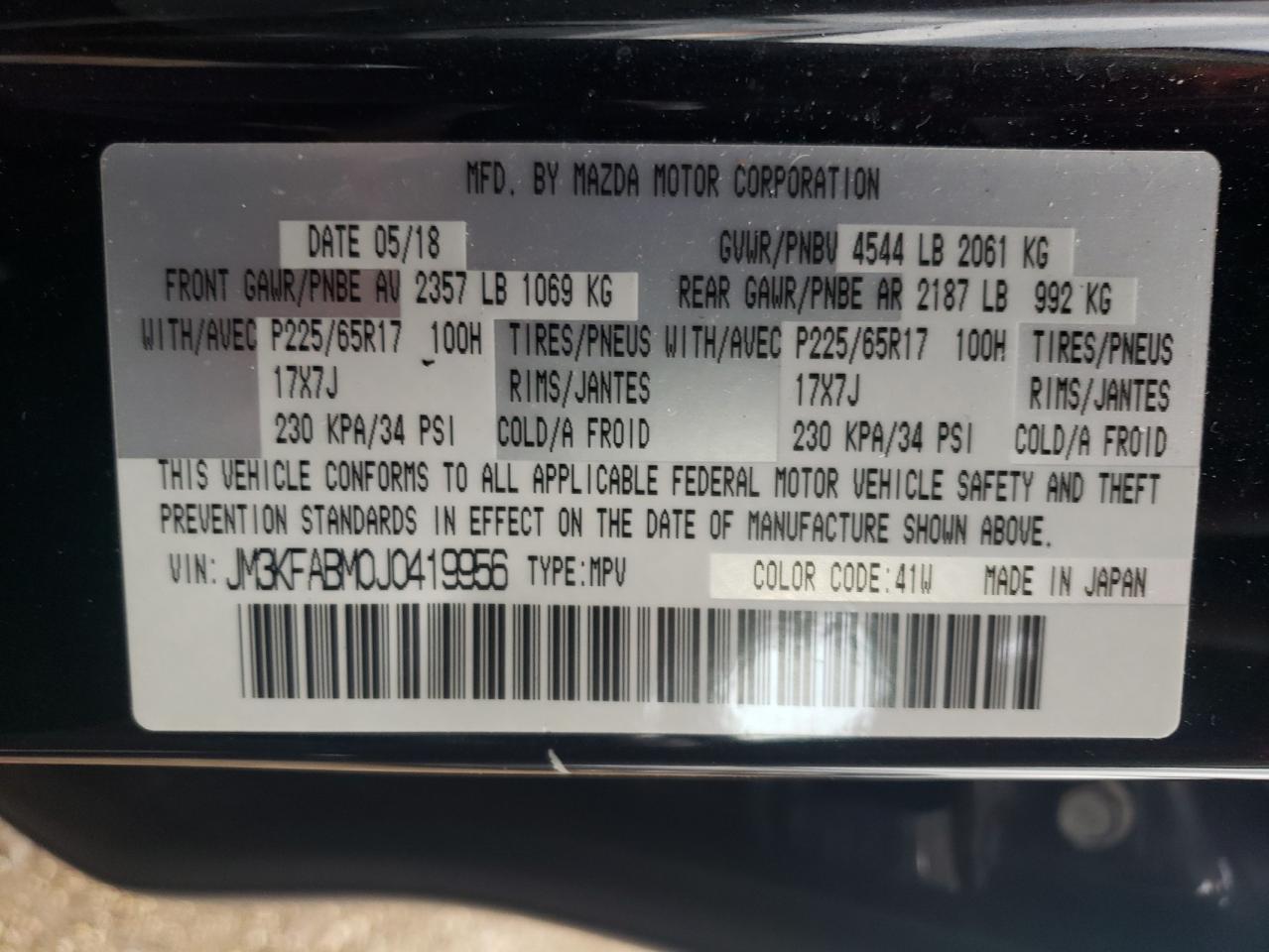 JM3KFABM0J0419956 2018 Mazda Cx-5 Sport