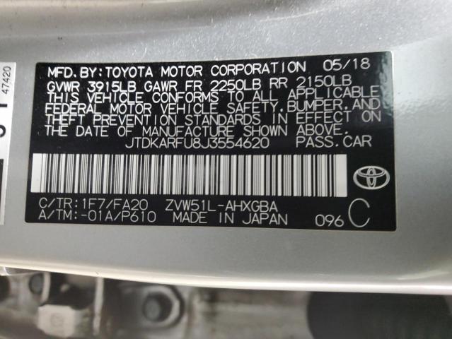 2018 Toyota Prius VIN: JTDKARFU8J3554620 Lot: 52911824