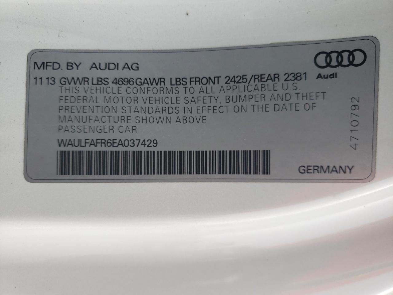 WAULFAFR6EA037429 2014 Audi A5 Premium Plus