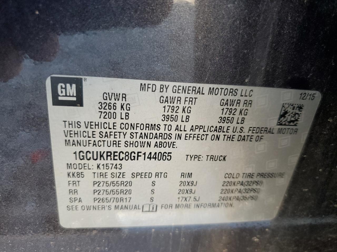 1GCUKREC8GF144065 CHEVROLET ALL Models 2016