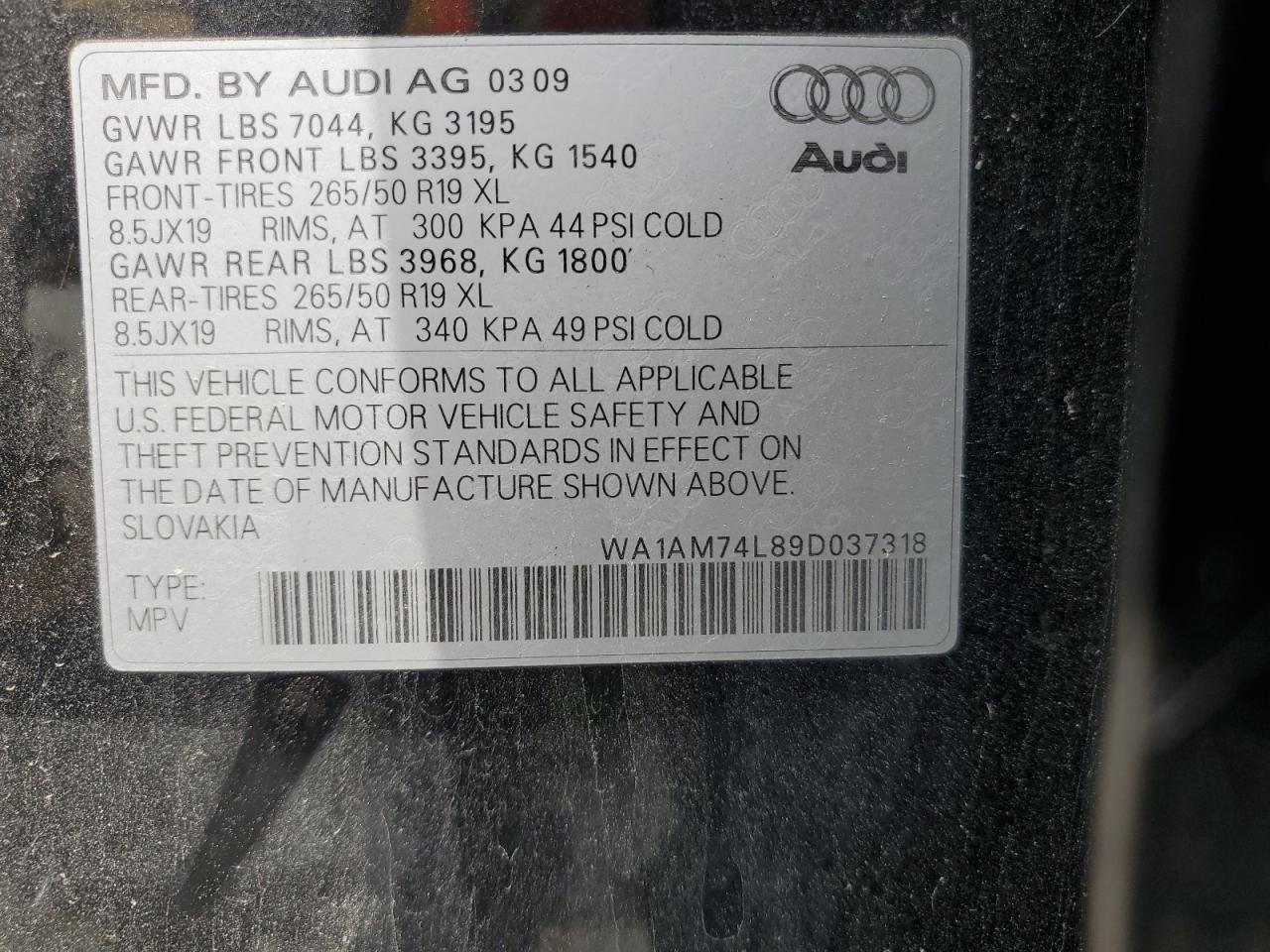WA1AM74L89D037318 2009 Audi Q7 Tdi