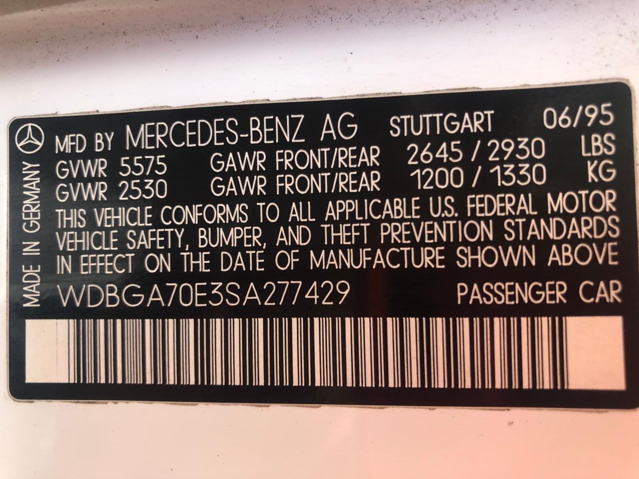 WDBGA70E3SA277429 1995 Mercedes-Benz S 500