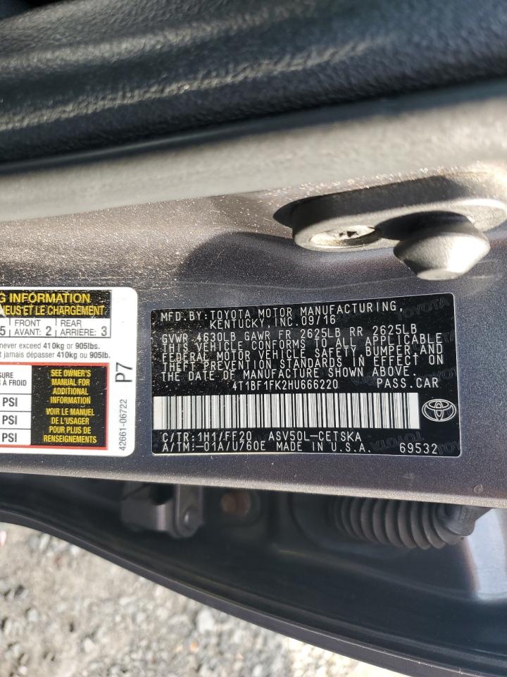 4T1BF1FK2HU666220 TOYOTA CAMRY 2017