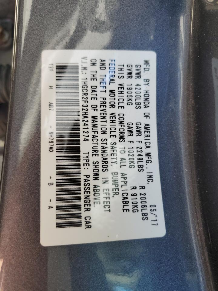 1HGCR2F32HA241274 HONDA ACCORD 2017